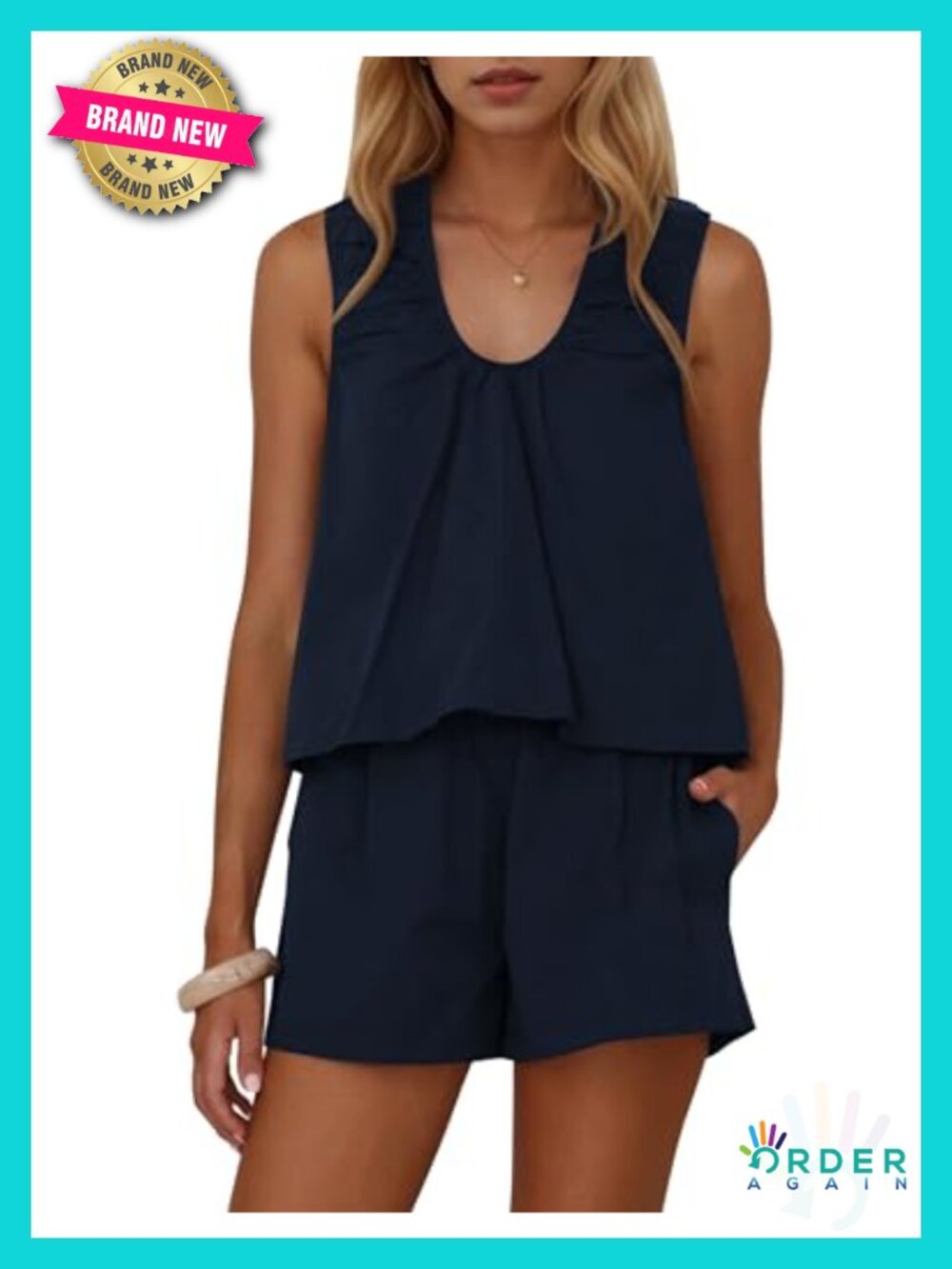 Sleeveless Scoop Neck Tank Top and High Waist Shorts Matching Summer Set